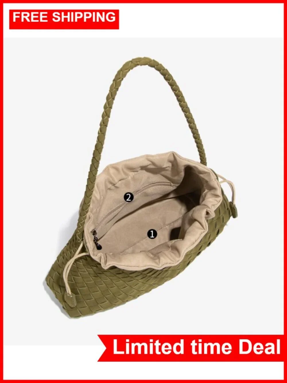 Woven Hobo Bag Women Suede Bucket Purse Shoulder Tote Handbag Faux Leather